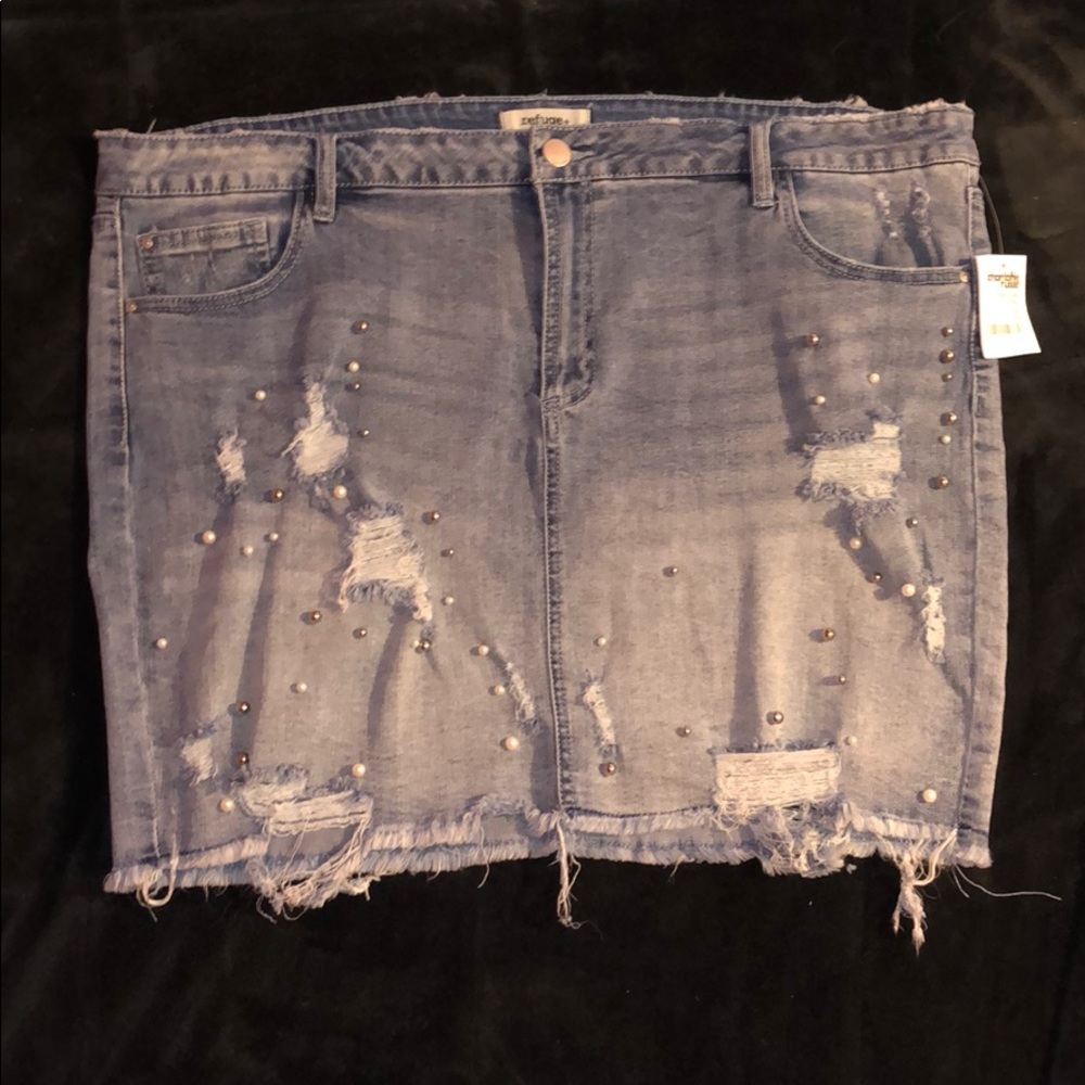 Charlotte Russe studded distressed jean skirt